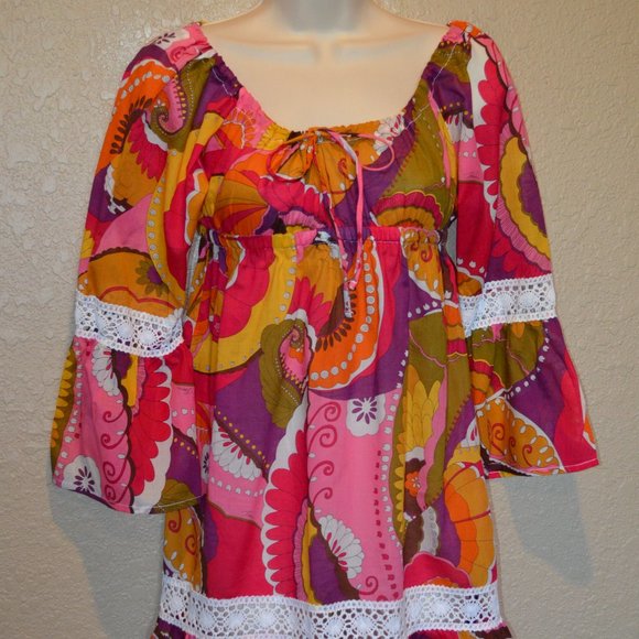 Sz XS Trina Turk Pink Retro Floral Beach Coverup - Picture 2 of 15